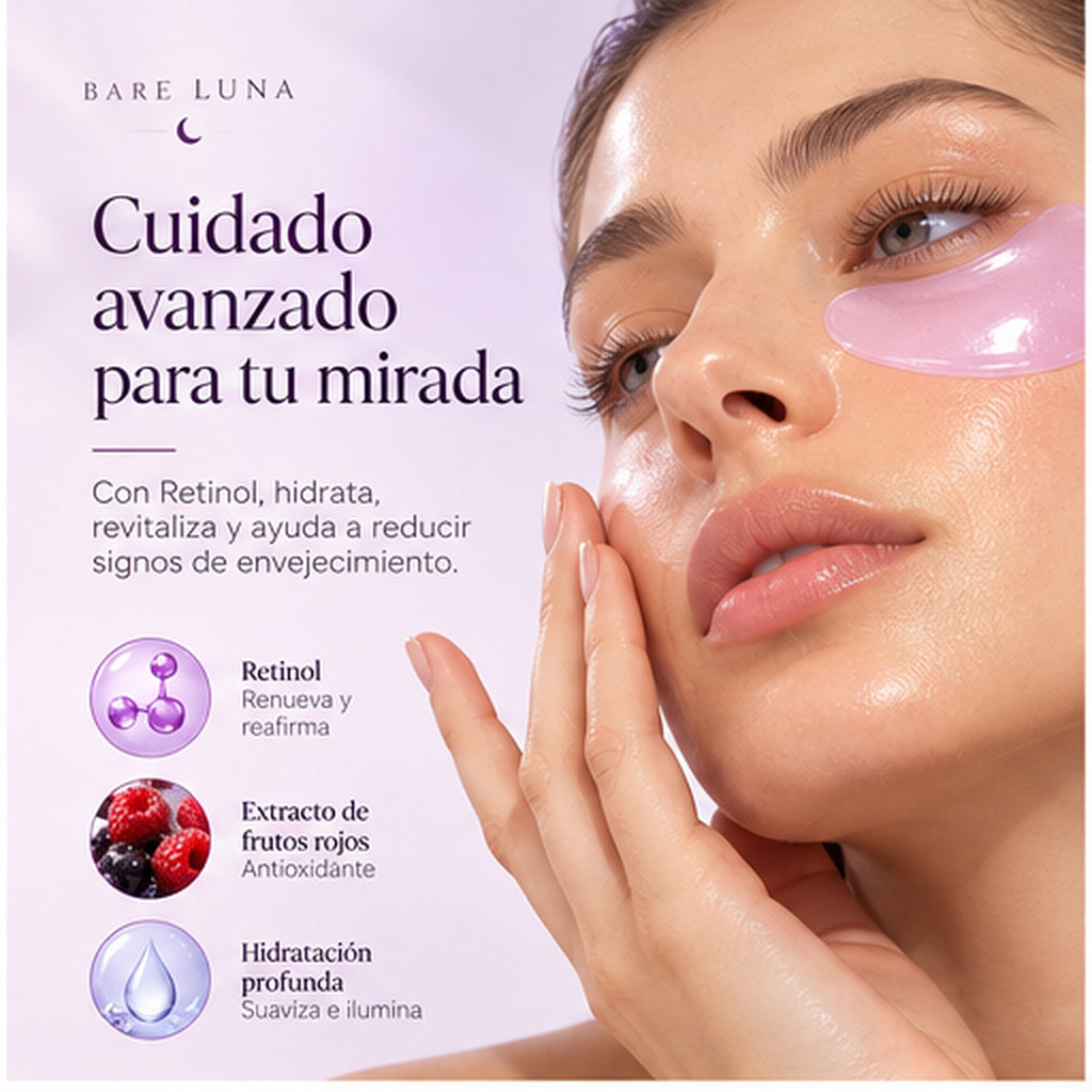 Aplicación de los parches Retinol Berry bajo los ojos