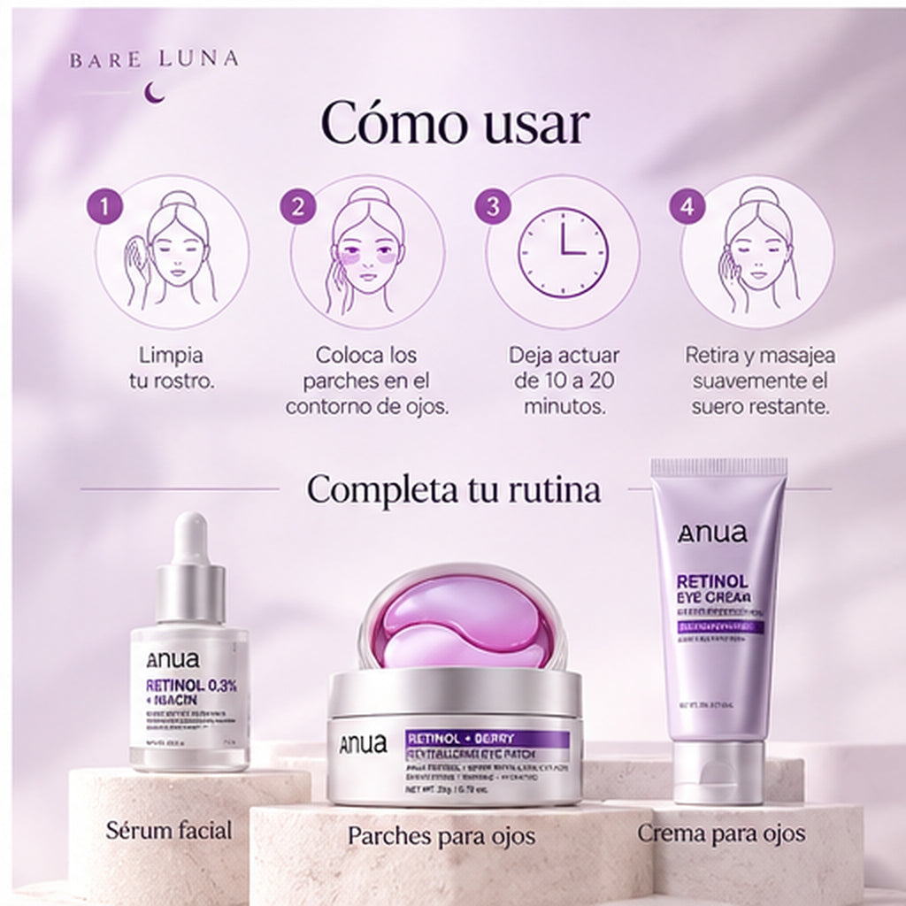 Cómo usar los parches para ojos Retinol Berry en 4 pasos