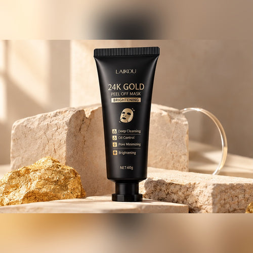 Mascarilla Peel-Off de Oro 24K LAIKOU sobre piedras junto a oro sólido