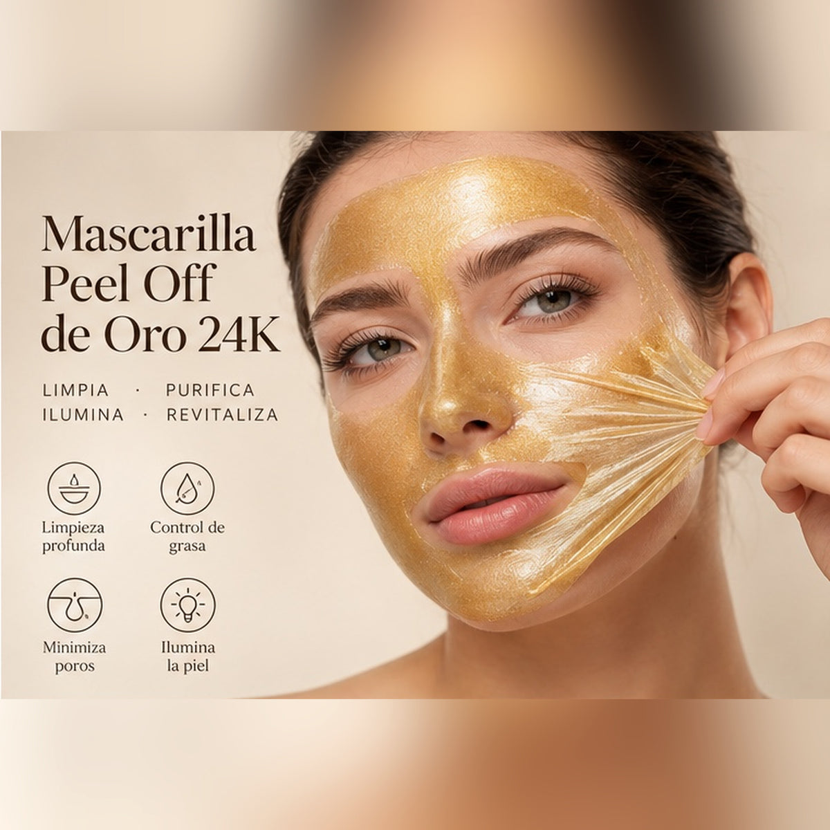 Aplicación de la Mascarilla Peel Off de Oro 24K: limpia, purifica, ilumina y revitaliza