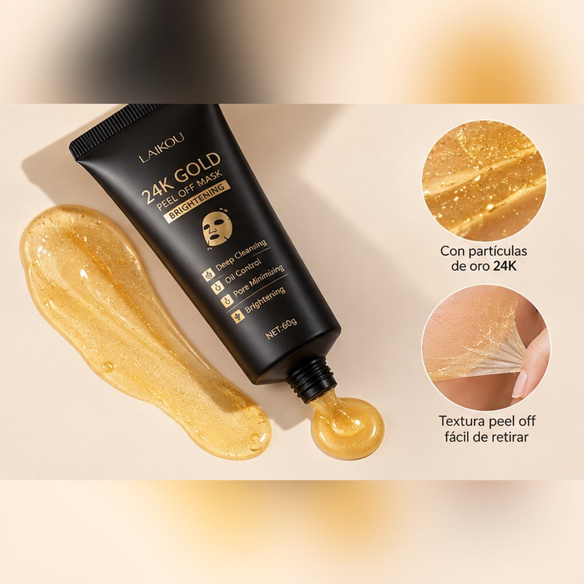 Textura peel off con partículas de oro 24K, fácil de retirar