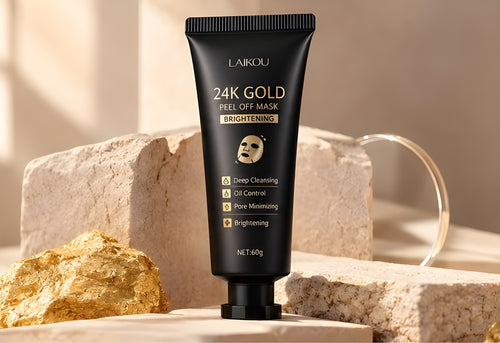 Mascarilla Peel-Off de Oro 24K LAIKOU sobre piedras junto a oro sólido
