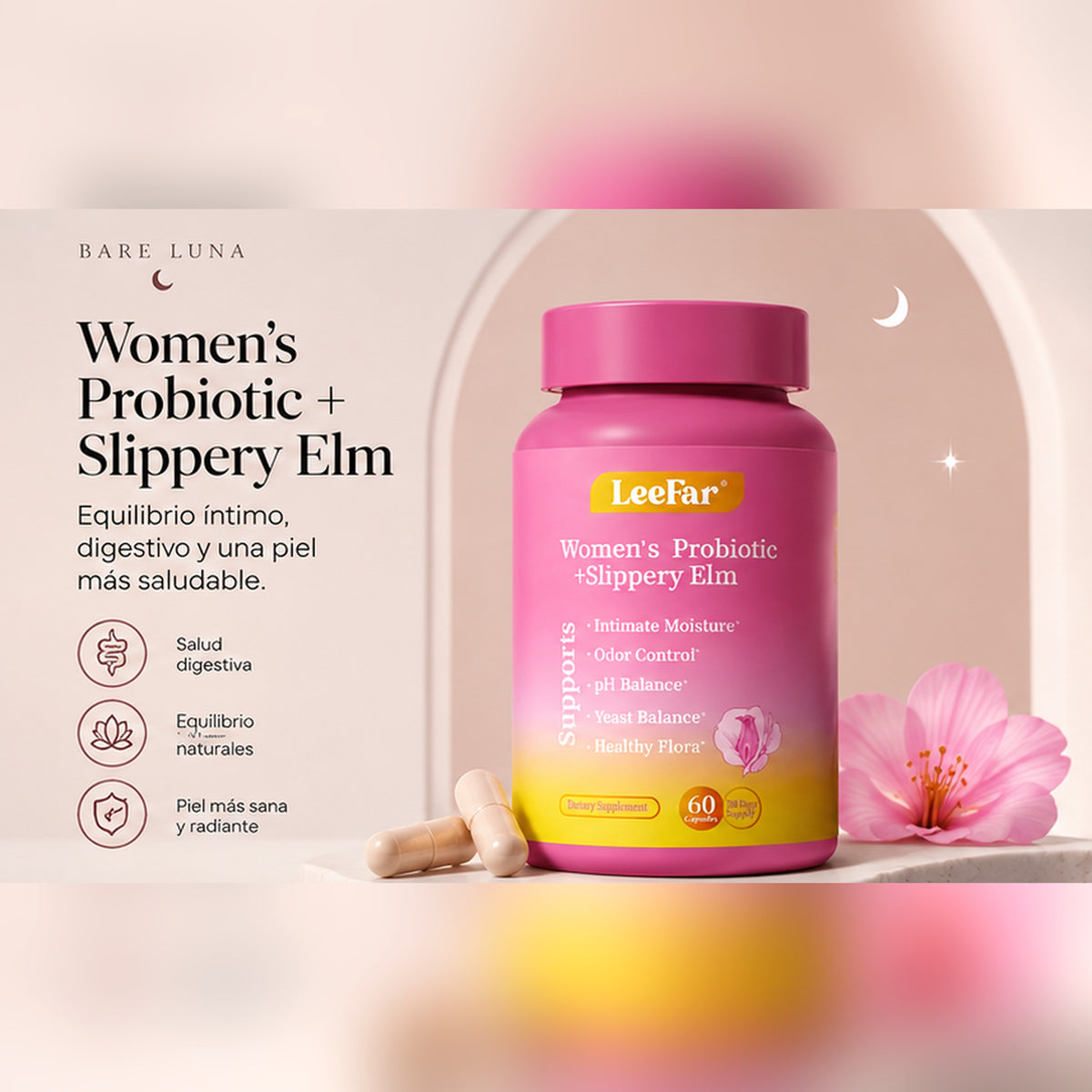 Probióticos femeninos Women's Probiotic + Slippery Elm LeeFar: equilibrio íntimo, digestivo y una piel más saludable